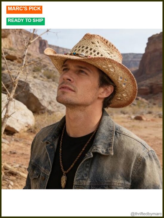 Straw Cowboy Hat Wide Brim Western with Decorative Band